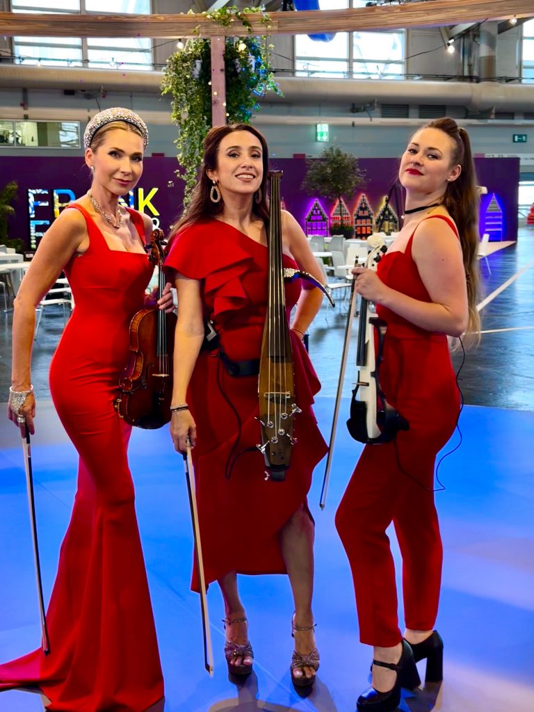 Diamond Strings Trio Event Red Costumes
